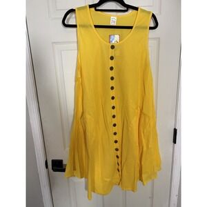 Womens‎ Plus Size Yellow Sleeveless Dress Button Front Pockets Flowy vacation